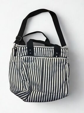 Eco One Black & White Striped Insulated Lunch Bag Tote | Adjustable Cooler Bag